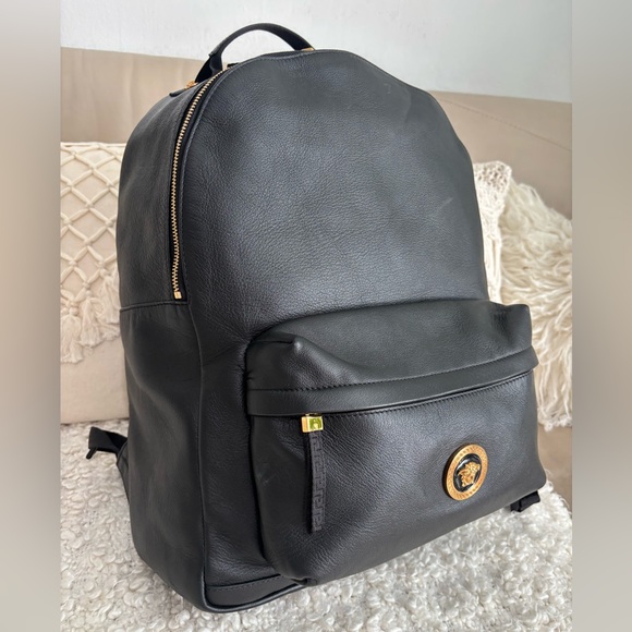 VERSACE Backpack Leather Black Gold Auth - Picture 8 of 16